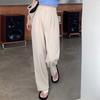 Women Suit Pants Button Zipper Fly High Waist Long Trousers Solid Color Straight Wide Leg Office Lady Pants