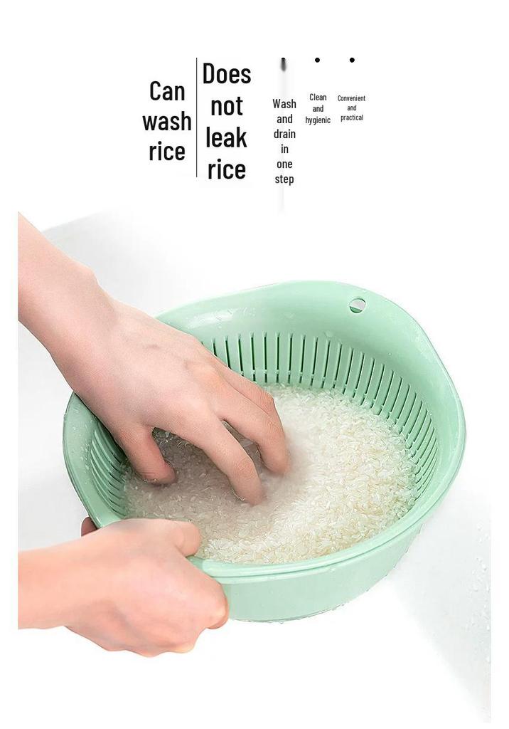 ASVEL Antibacterial Double-Layer Draining Basket and Sieve for Fruits and Vegetables