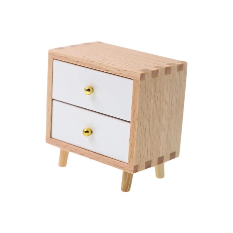 1:12 Scale Doll House Bedside Cabinet Natural Wood Furniture Model Figurine For Realistic Display Scene Arrangemetn