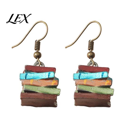 Book Earrings 1 Pair Women Earrings, Retro Mini Stacked Design Literary Hook Lightweight Drop for Jewelry Gift A