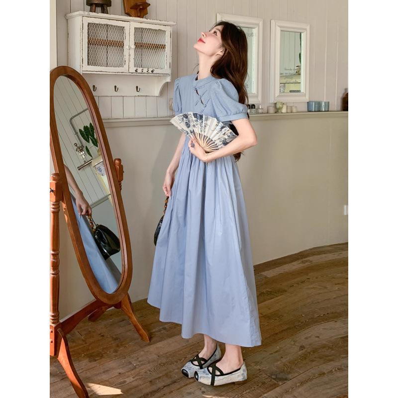 Blue New Chinese Dress, Summer Women's New Cheongsam Improved, Light and Mature, Foreign Style and Thin Long A-shaped Skirt