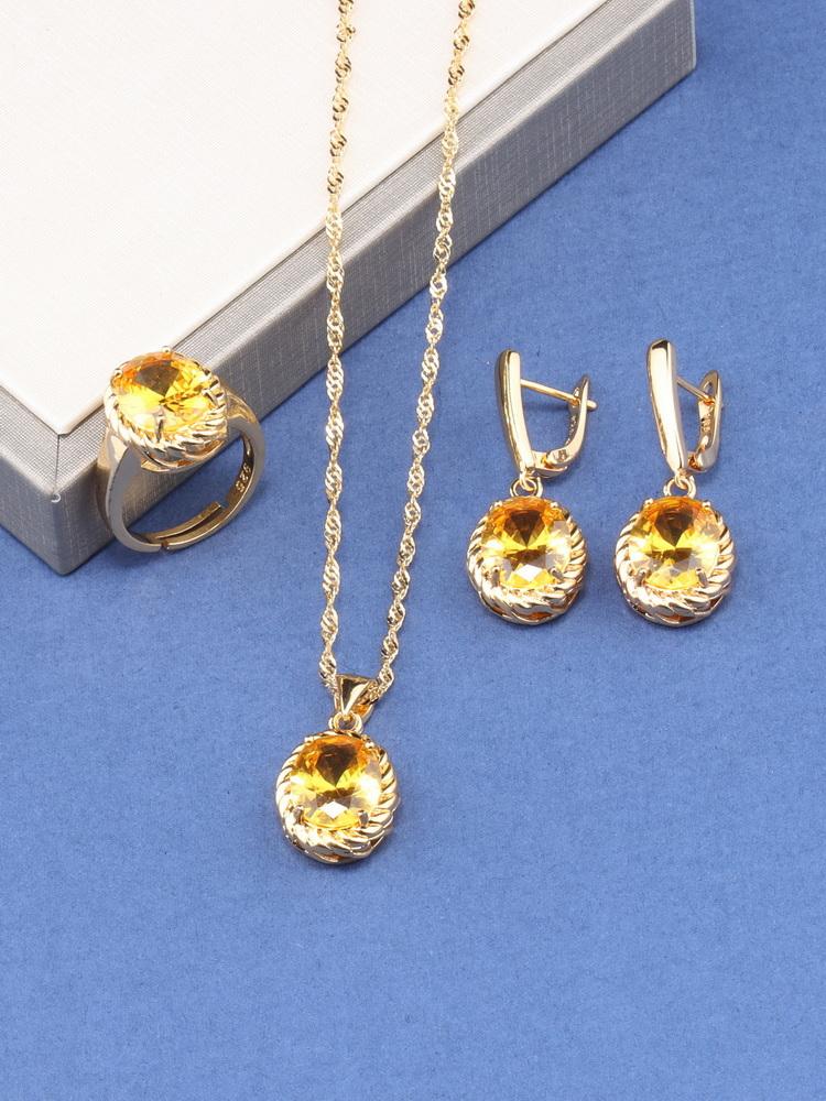 Romantic Wedding Fashion Women Accessories Necklace And Earrings Ring Colorful Zircon Sets  Gold Plated Jewelry For You Gift