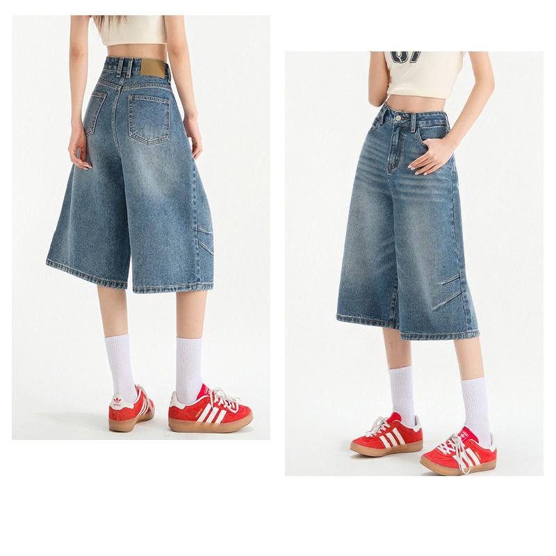 Women's 7/8 Wide-Leg Jeans 2026 Vintage High-Waisted Slimming Loose Pleated Pants