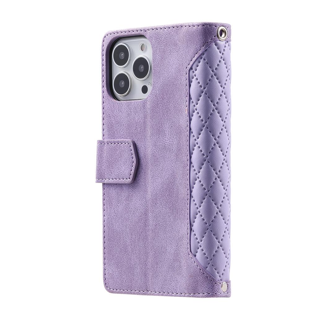 Style 005 For iPhone 16 Pro Zipper Wallet Case Rhombus Stitching Line PU Leather Phone Cover