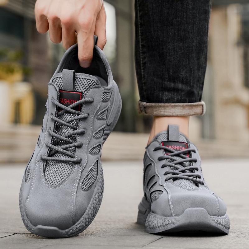 Men's Shoes Summer New Breathable Hollow Mesh Shoes Building Site Men's Non-slip Soft Bottom Sports Shoes Casual Sneakers Gray