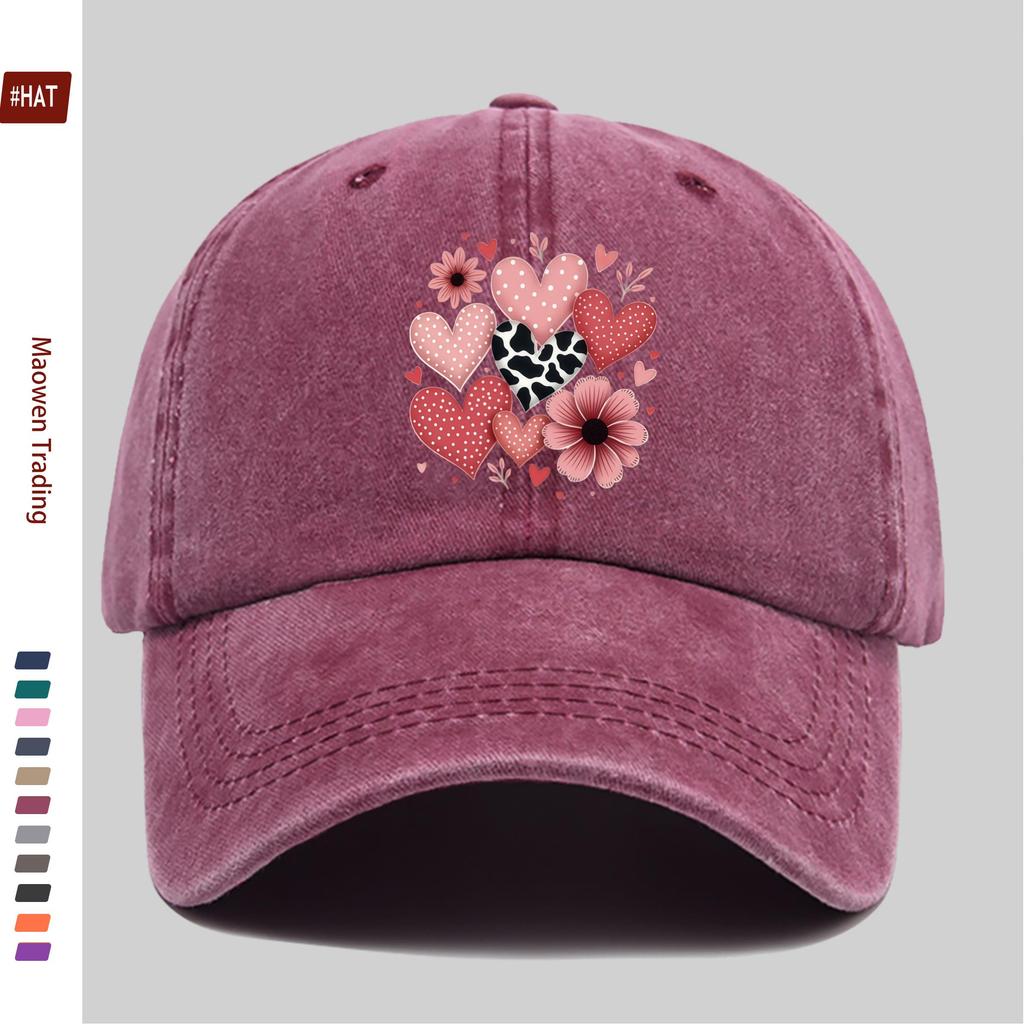 Pc Polka Dot Heart Flower Print Baseball Cap Home Leisure Decor Hat Adjustable Strap MultiColor Optional Trucker Sun Hat T