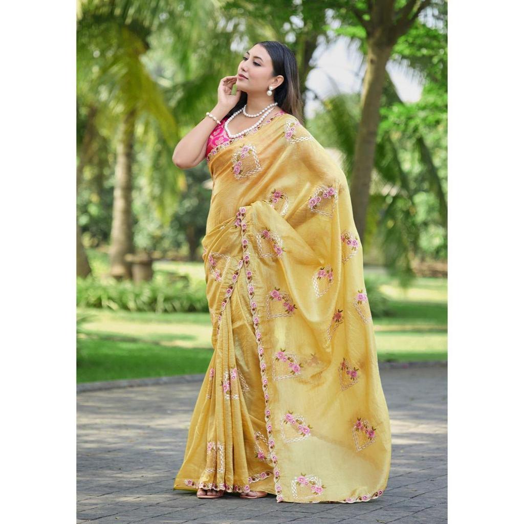 Beautiful Floral Embroidery all Over The Saree