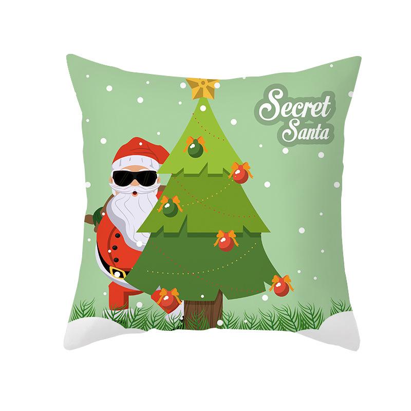 Cartoon Printed Christmas Pillow Case Peach Skin Santa Claus Wish Pillow Home Sofa Cushion
