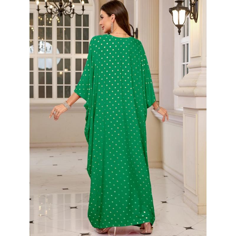 Women's Fashion Spring Fall Polka Dot Print Long Sleeve V-Neck Loose Waistline Casual Dresses