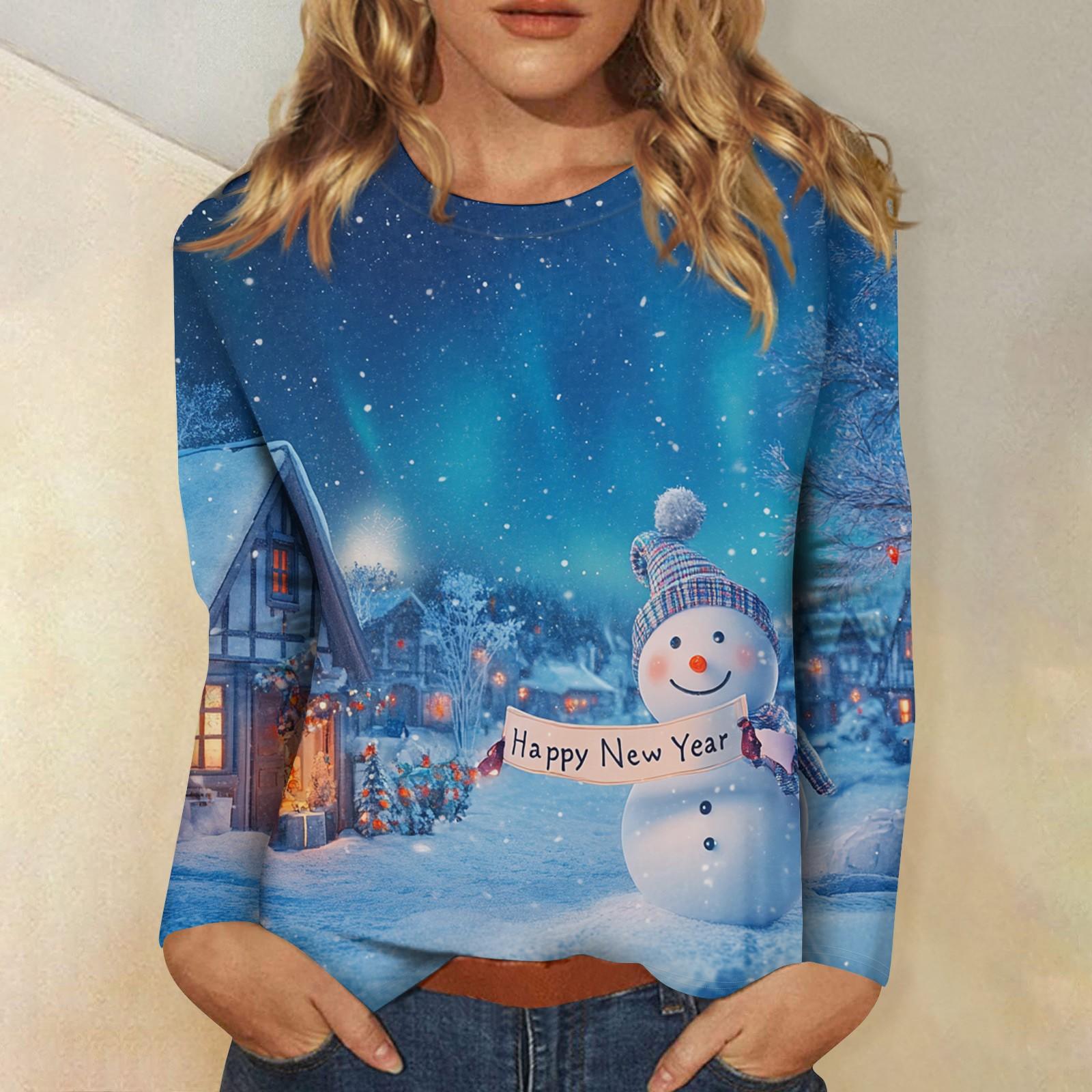 

Женский повседневный модный сексуальный удобный рождественский принт с круглым вырезом и длинными рукавами S