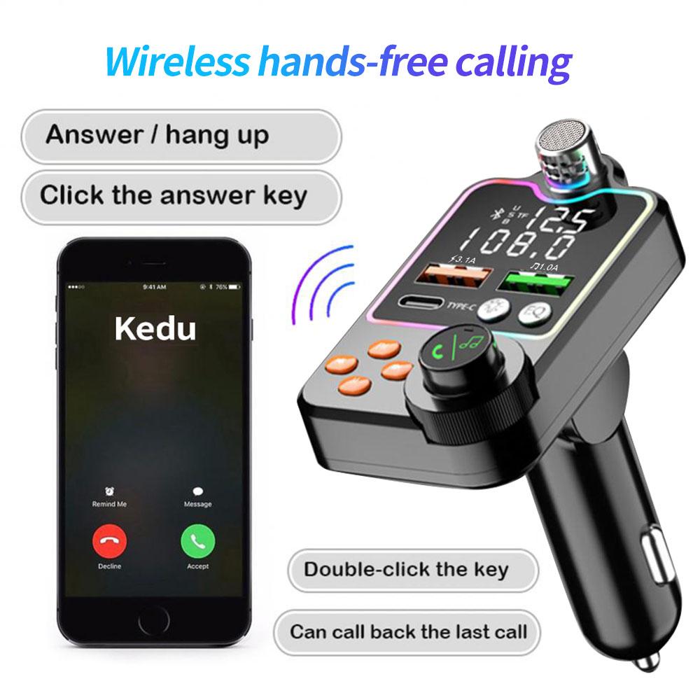 Bluetooth 5.0 Car FM Transmitter Dual USB Car Charger PD Type-C Fast Charging Wireless Handsfree Call Audio Receiver MP3 Player