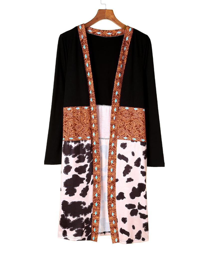 Azura Exchange Cow Patchwork Open Front Cardigan