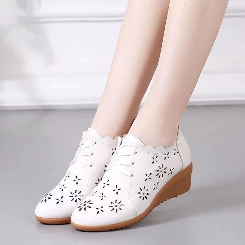 

women fashion light weight beige patent leather hollow out wedge heel shoes zapatos de mujer lady black shoes ab468 35