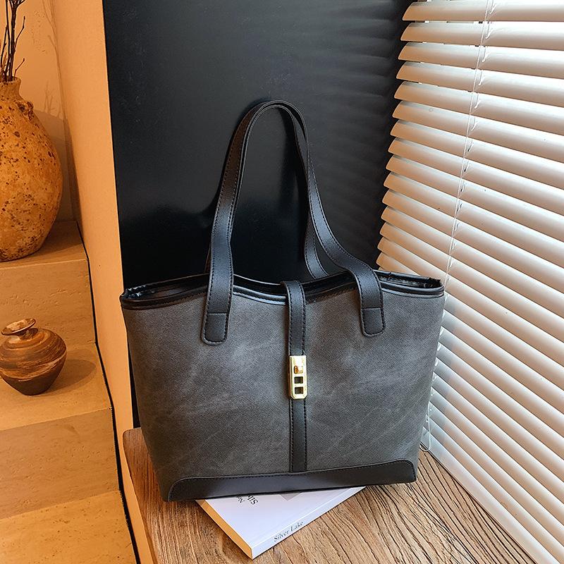 Contrast Canvas Bag Casual Versatile Shoulder Handbag Bucket Bag Large Capacity Tote Bag