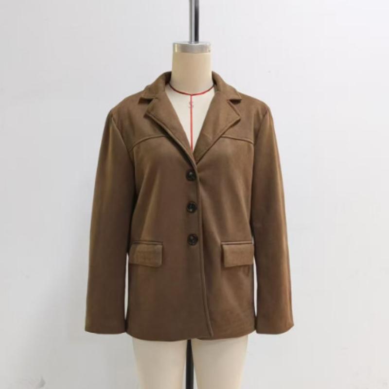 French Chic Vintage Jacken High Sense Damen Casual Loose Revers Einreiher Oberbekleidung Herbstmode Lange Ärmel Retro Braun Mantel