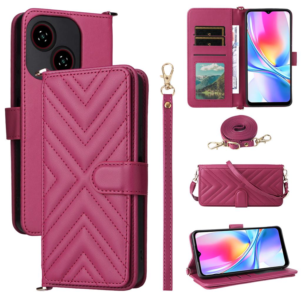 Pro ZTE Blade A35e (Z2466) Peněženkové pouzdro s ramenním/zápěstním popruhem Kožený kryt na telefon Stojánek