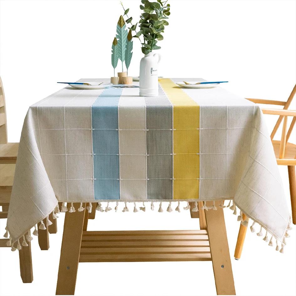 Battilo Linen Tablecloth Rectangular Tables Cloth With Tassel Waterproof Coffee Desks Cover for Dining Table Wedding Decor
