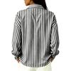 Women's Casual Loose Fit Long Sleeve Shirt Half Zip Front Striped Pattern Collared Blouse Lightweight Top for Everyday Wear
