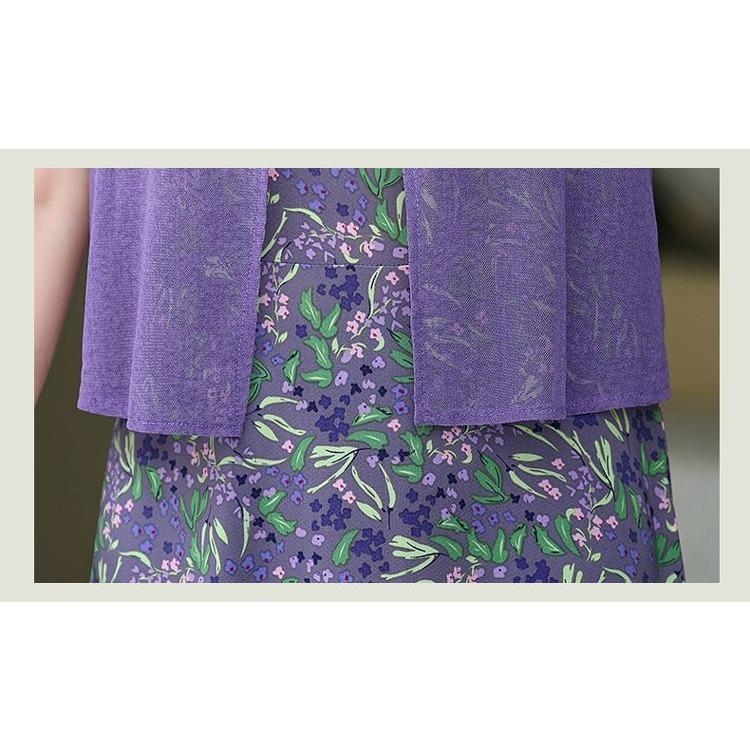 Elegantní letní šaty s krátkým rukávem pro ženy Móda pro střední věk Zeštíhlující Falešné dvoudílné Šaty pro matku