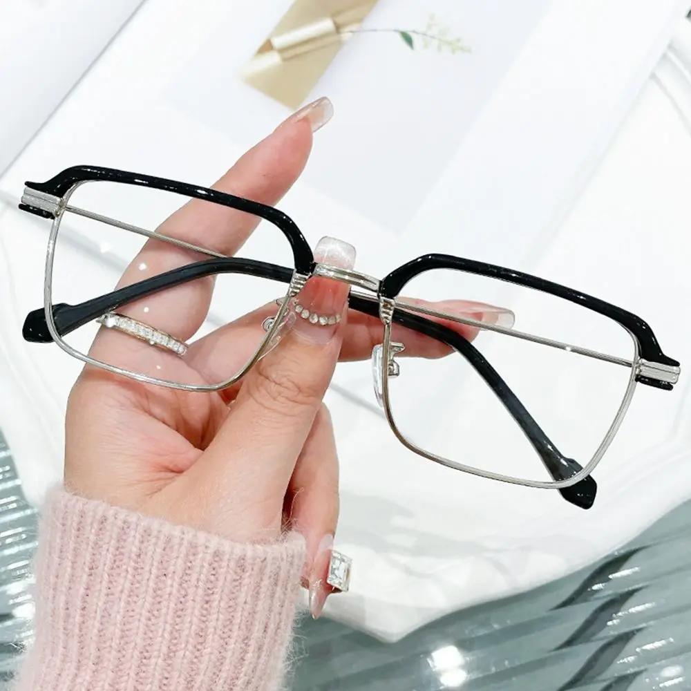 Anti-Blue Light Half-frame Glasses Women Alloy Men Eyeglass Frame Fashionable Square Eyebrow Optical Prescription Glasses Frame