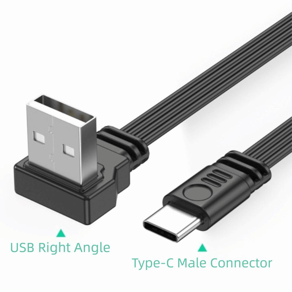 Flat Flexible USB C Charging Cable Double Elbow Mobile Game Cable Data Transfer