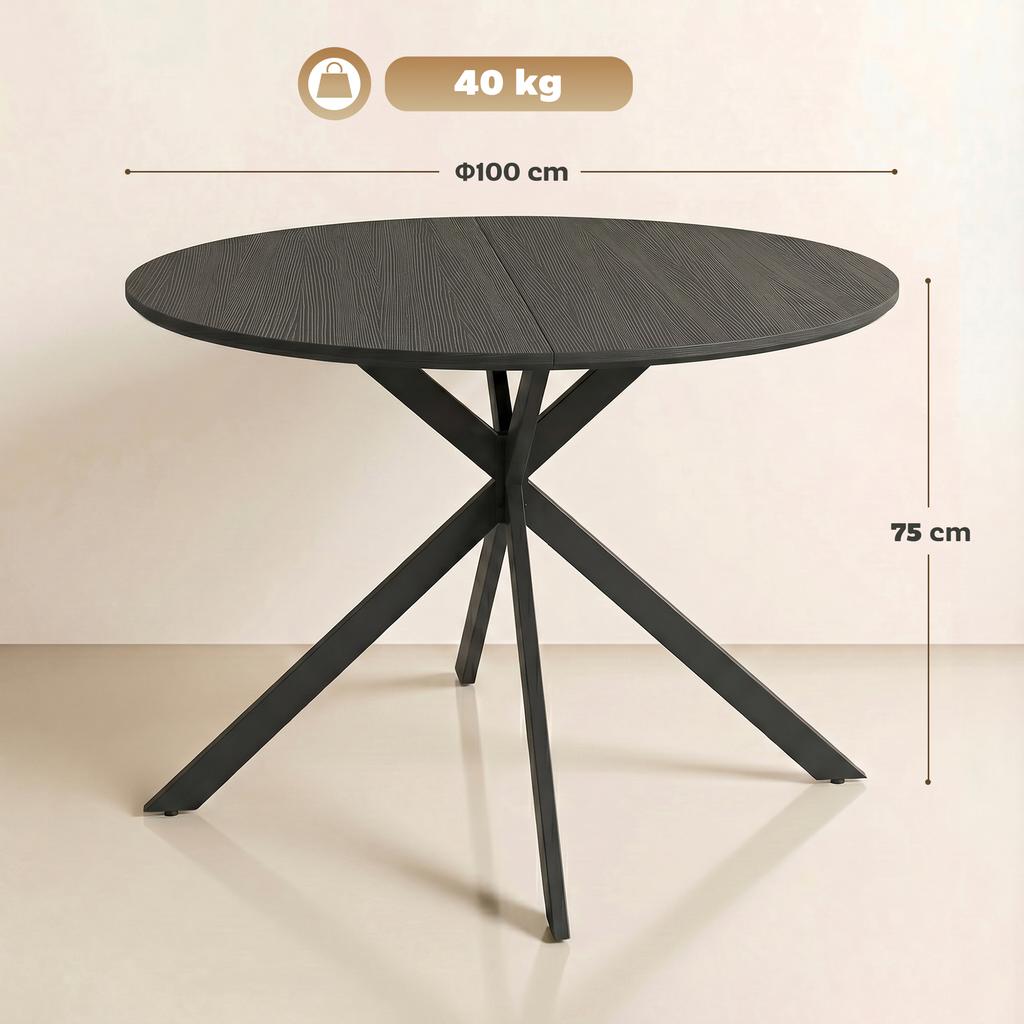 Round Dining Table for 4 People, Industrial-Style Kitchen Table with Steel Legs, for Dining Room, Kitchen, Black