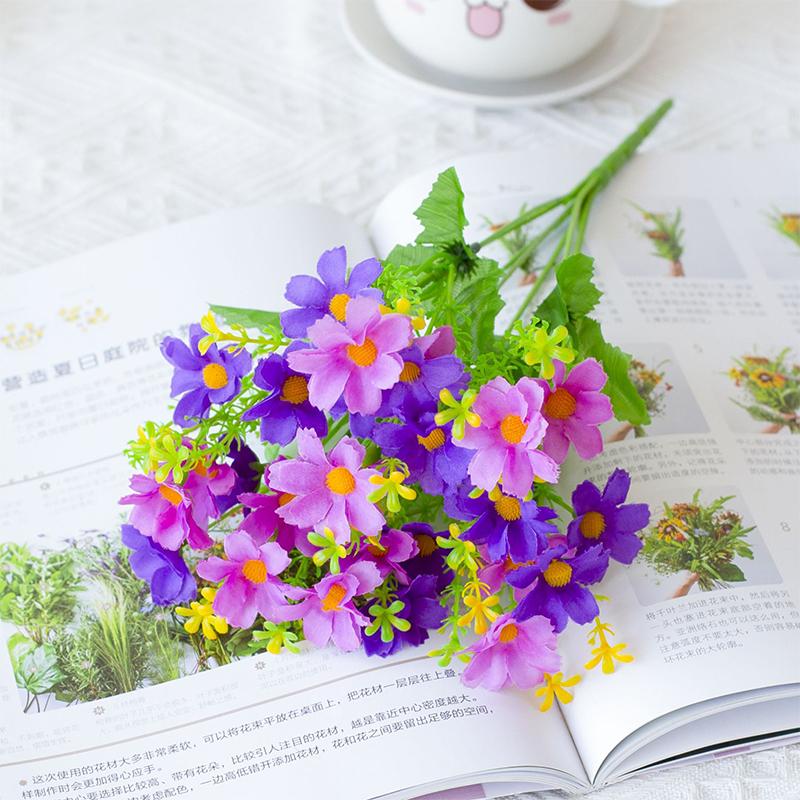 28 Heads Red Artificial Daisy Flower UV-resistant False Silk Flower Bouquet  for Home Room Wedding Garden Decoration Fake Flower