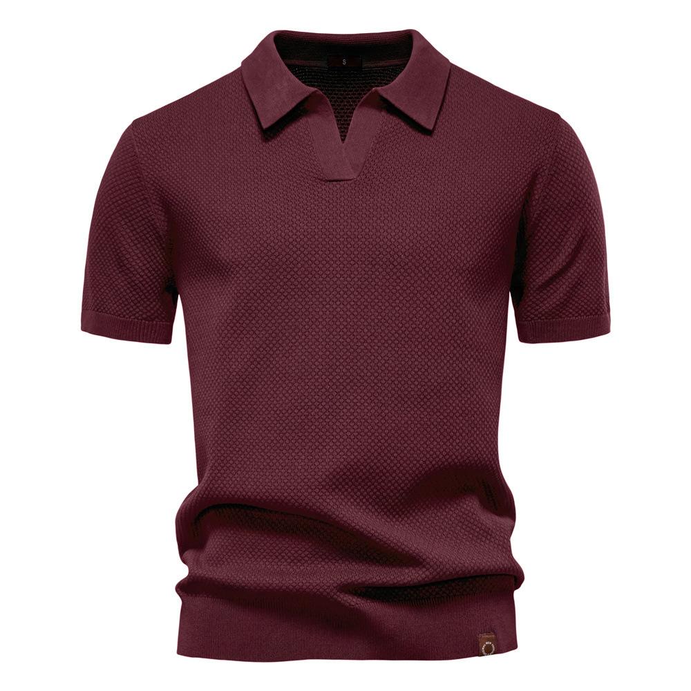 Summer High-Quality European Size Pineapple Pattern Woven Polo Shirt Men'S Business Seagull Collar Men'S Short-Sleeved Sweater Polo