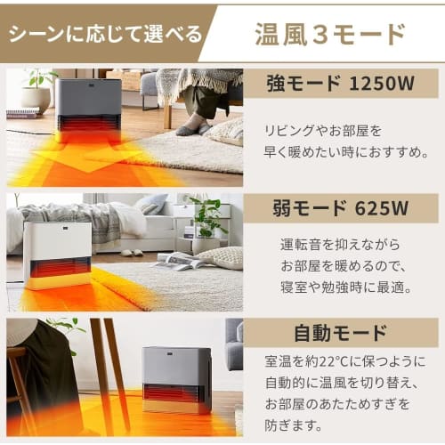 Iris Ohyama Ceramic Fan Heater, Large Air Volume, 1200W, Humidification Function, 3 Level Temperature Adjustment, Fall Off Function, Quick Heating, Sm