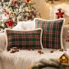New Christmas Plaid Plush Edge Pillowcase, Winter Imitation Rabbit Fur Living Room Sofa Cushion New Christmas Party Decoration