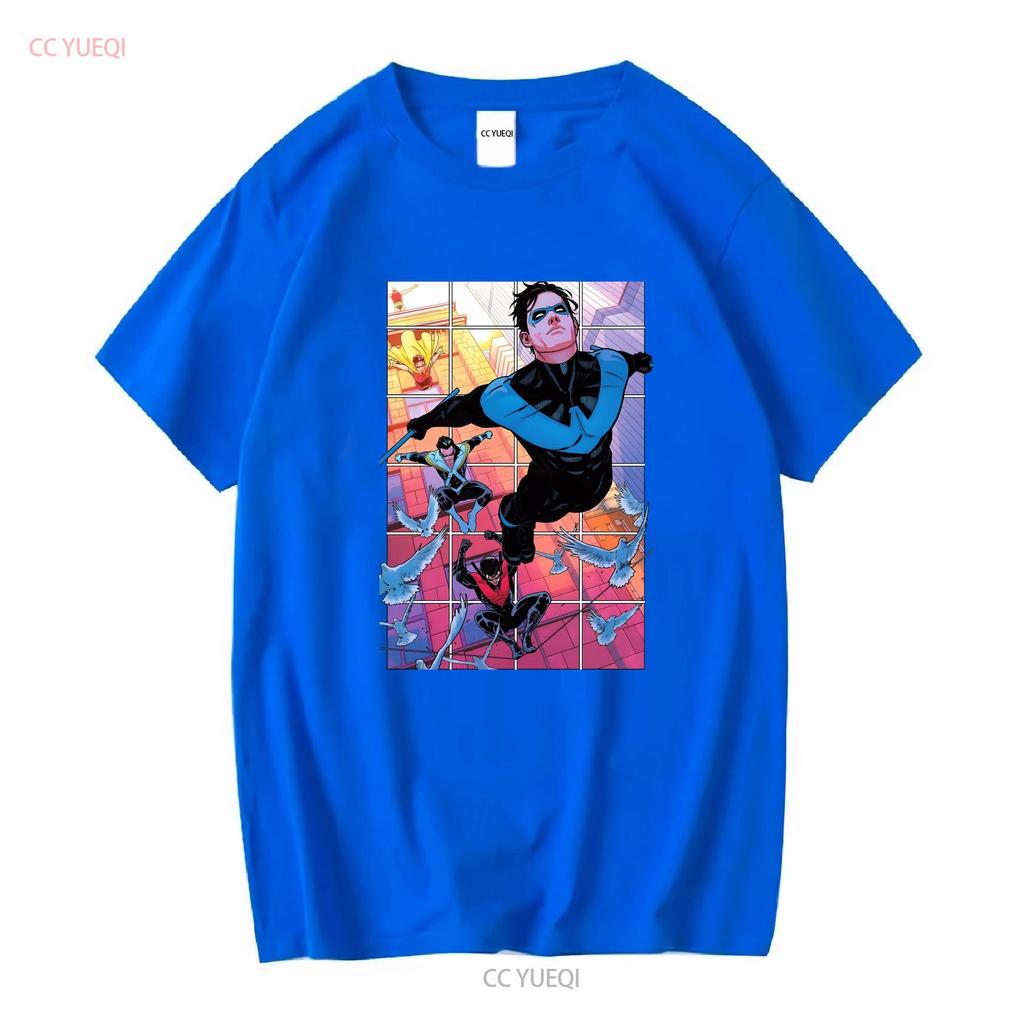 Nightwing T-Shirt lang- oder kurzärmelig vintage gewaschenes Oberteil für den Alltag mit Grafik vielseitig bequem dehnbar weich
