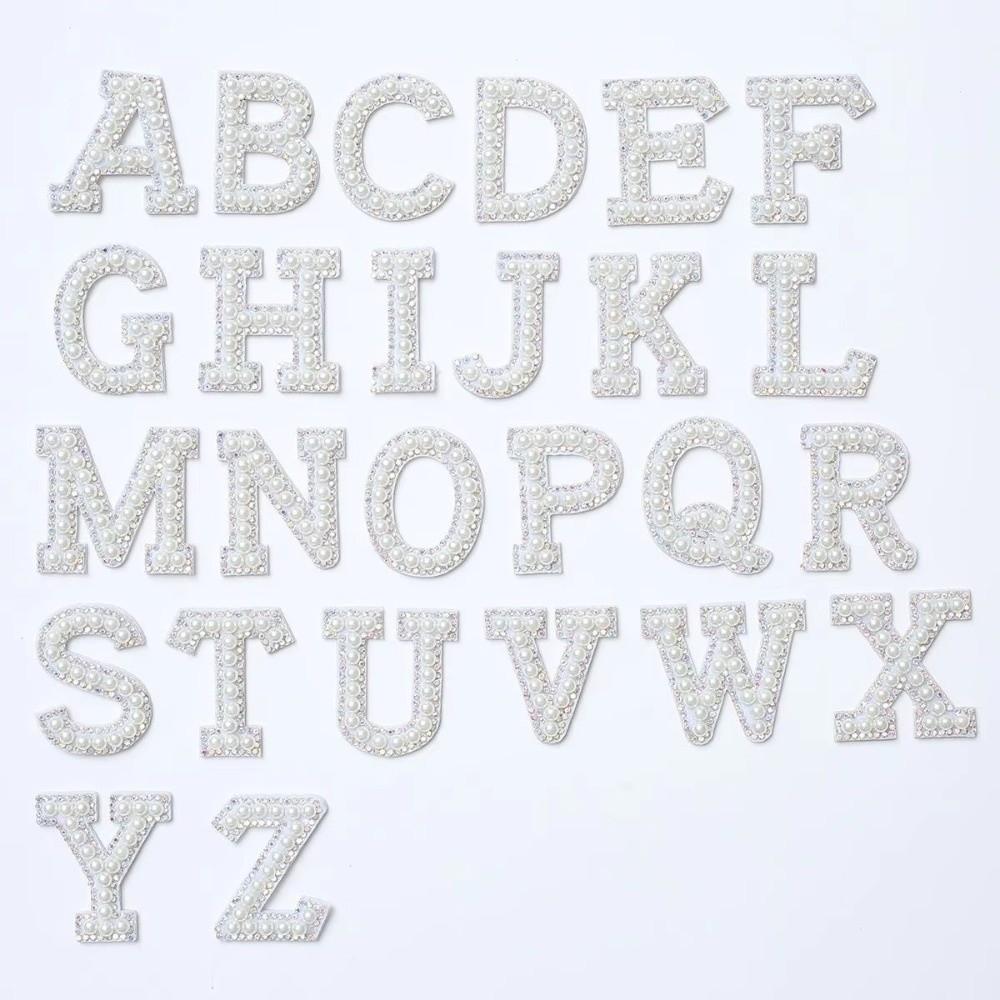 Non-woven Letter Patches Resin Rhinestone Accents Alphabet Appliques Pearl Embellished Adhesive Backing Tape Bag Decoration