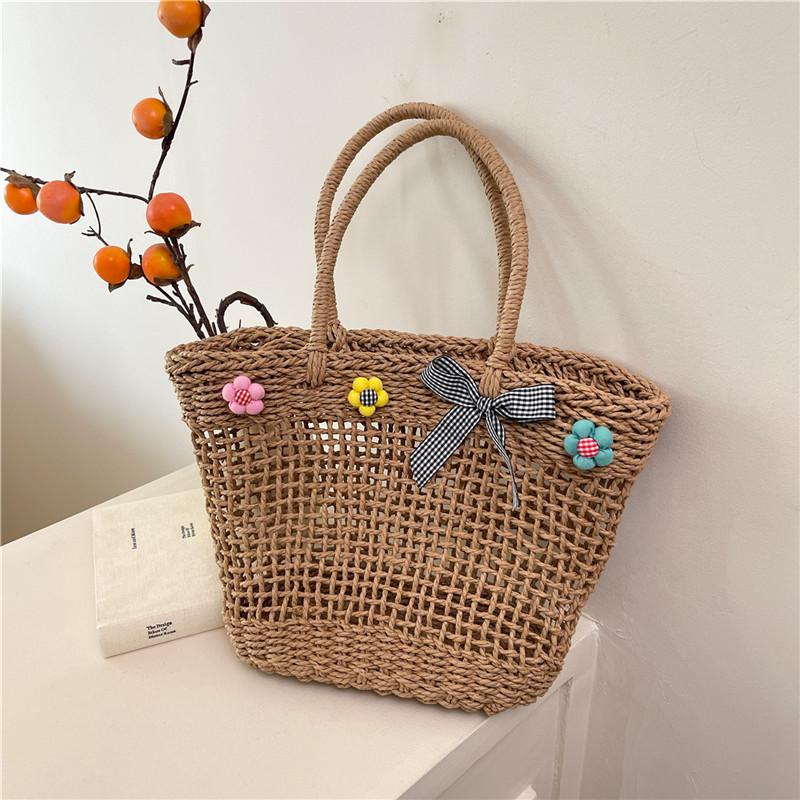 New Hollow Portable Straw Bag Fashion Versatile Beach Bag Large Capacity Woven Vegetable Basket Women's Bag