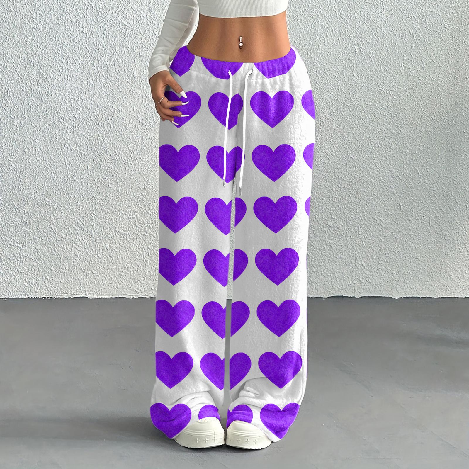 

Женские повседневные модные брюки с принтом, эластичной талией, свободные, с прямыми штанинами, с веревкой XXL фиолетовый