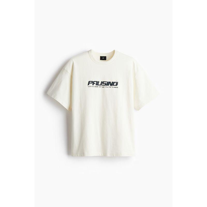 

HM Men s and Women s T-shirt Autumn Fashion Heavy Weight round Neck Loose Version Printed Short-Sleeved Top 1226620 White/Pausing 180/124(XXL)