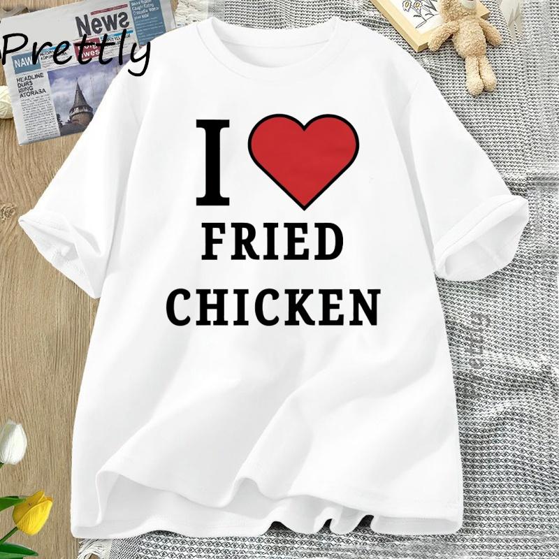 I Love Fried Chicken T-shirt Y2k Cotton Short Sleeve T Shirt Cotton Oversized Vintage Graphic Tees for Men Women Summer Tops