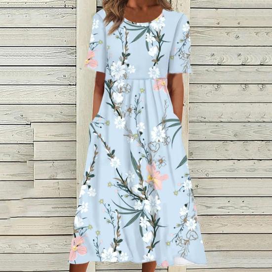 Popular Women's Loose Dress O Neck High Waist Washable Ladies Shopping Casual Midi Dress Wedding