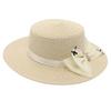 Flat Top Straw Hat Sun Hat Bow Big Eaves Straw Woven Bucket Hat Basin Hat Pearl Bucket Hat Mother Hat