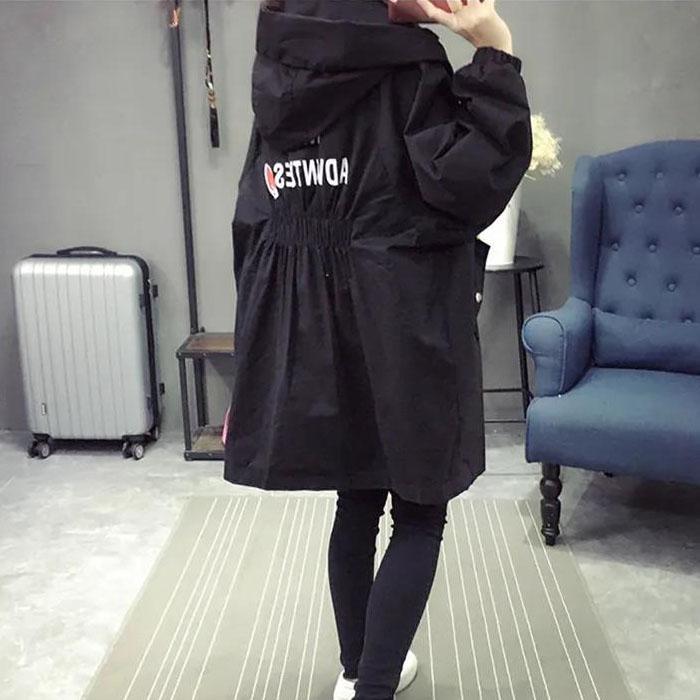Large Size Women Jacket Spring Hooded Coat Solid Color Casual Loose Windbreaker Boutique Parka Mid-length