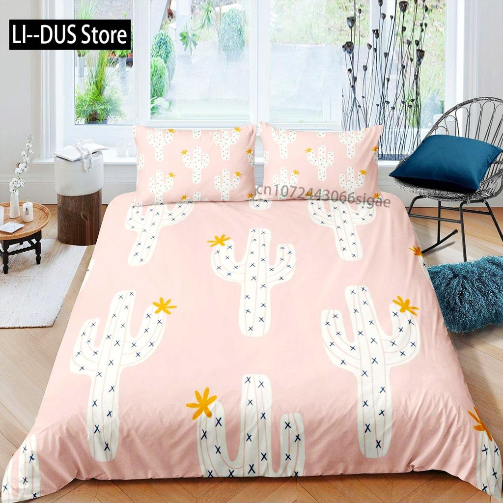 Cute Cactus Duvet Cover Bedding Set Comforter Cover for Children Girls Room Decor Boho Animal Quilt Cover Queen King Full Size