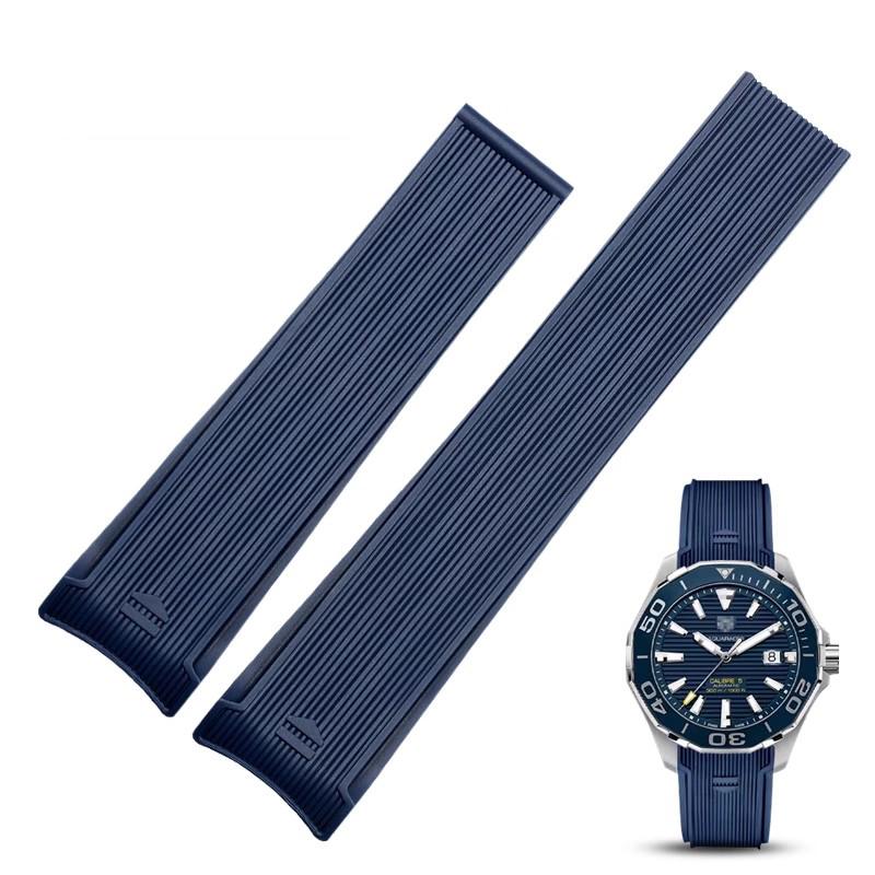 Pro TA-G HEUER AQUARACER 43MM ciferník WAY201A WAY211C WAY201B Silikonový řemínek na hodinky s ohnutým okrajem černý modrý potápěčský náramek
