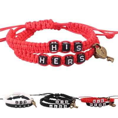 2 unids/set su letra cerradura llave encanto hecho a mano tejido pareja pulsera brazalete