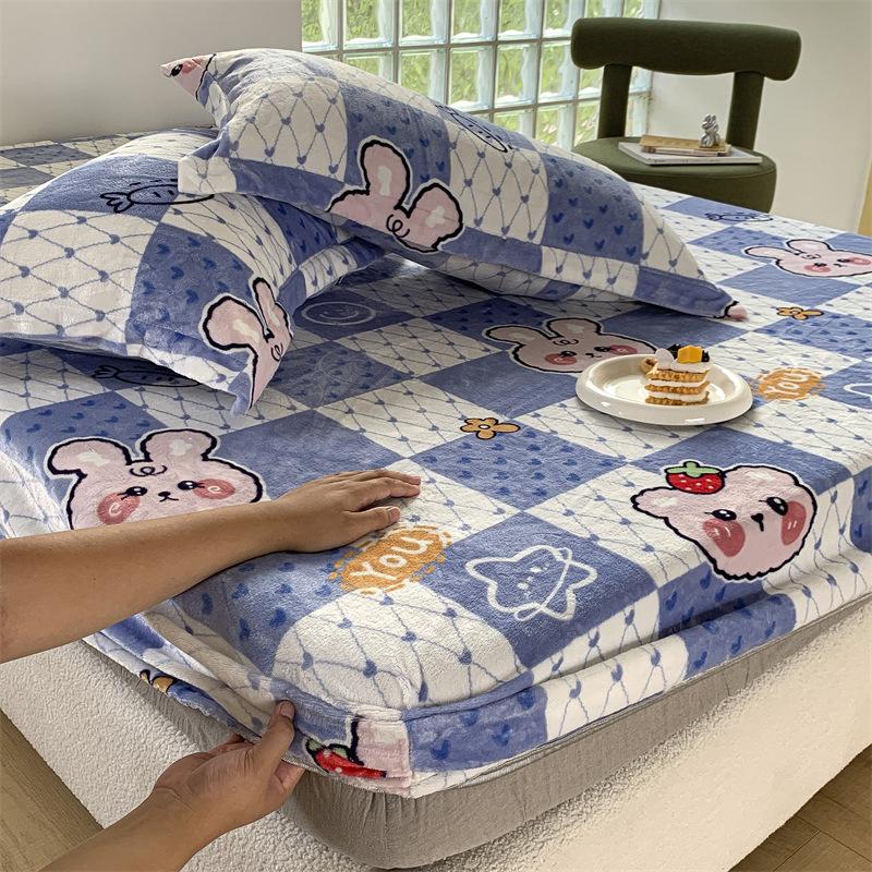 New A-class Milk Fleece Bed Sheet Thickened Warm Mink Fleece Mattress Cover Fully Wrapped