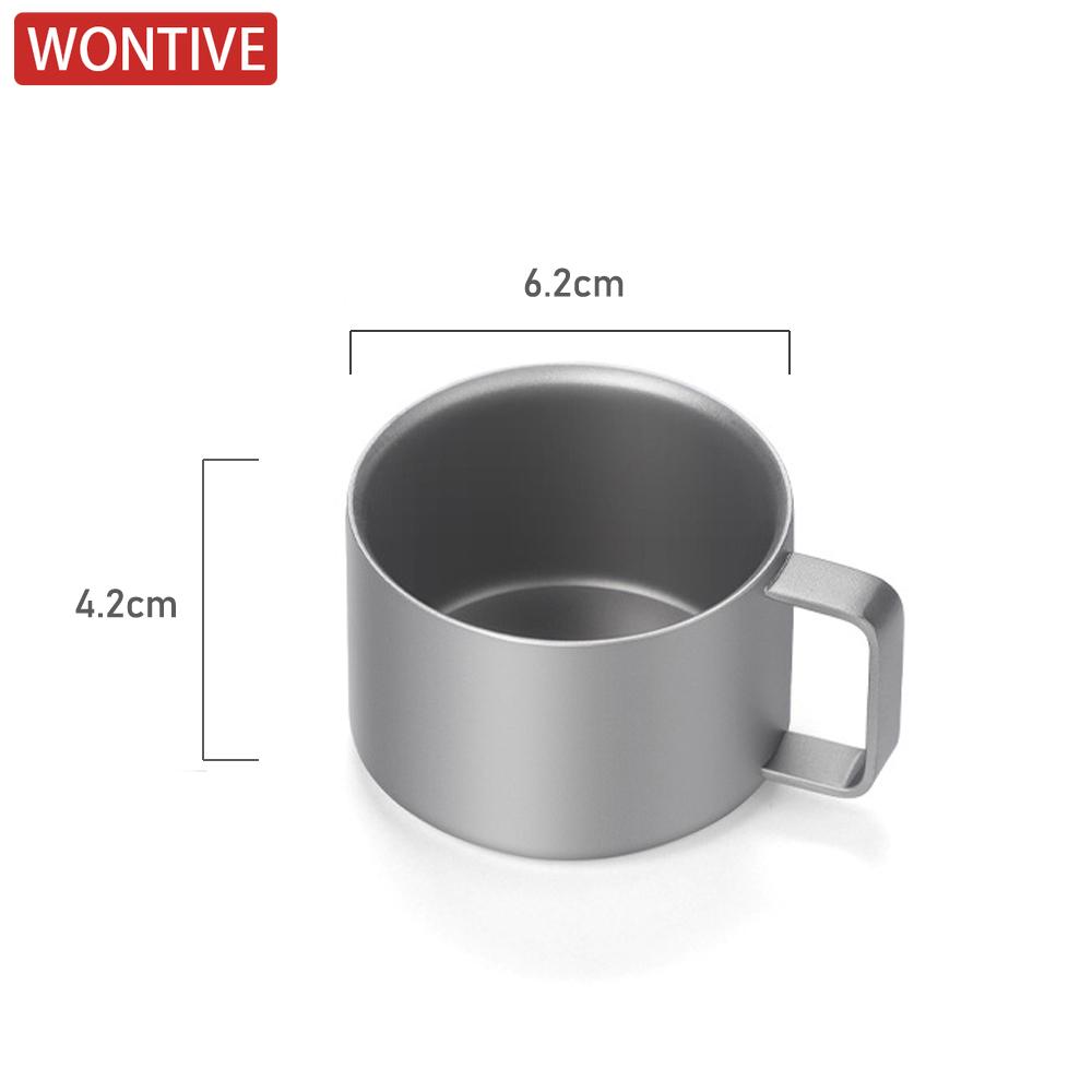 Small Titanium Coffee Cup Double Layer Cup Outdoor Camping Tableware Anti scald strap handle Tea tasting cup