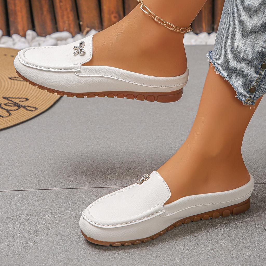 Breathable Beanie Shoes for Women, with Bow Decoration and Soft Sole, Outdoor Slippers, Leather Sandals