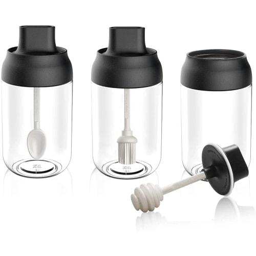 Spice Jar with Spoon Seal, Sugar and Salt Shaker, Household Condiment Bottle, 250ml, Black