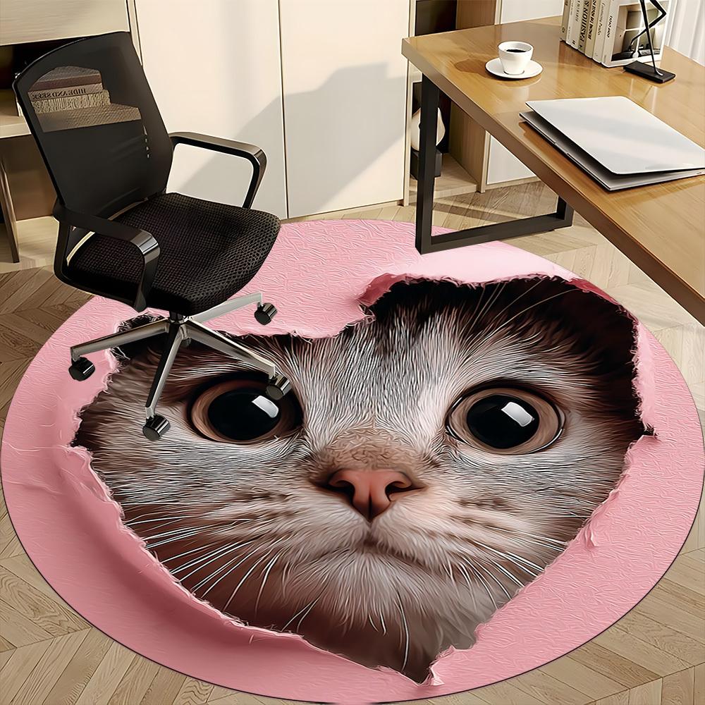 1PC Kitten Heart Office Round Area Rug, Indoor Mat Suitable ForOffice, Under Office Chairs Bedroom Living Room Home Decor, Room Deco, F018
