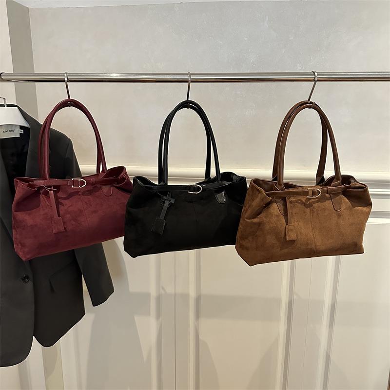 Retro Casual Suede Largecapacity Bag Women's New Fashion Commuter Shoulder Bag Portable Tote Bag