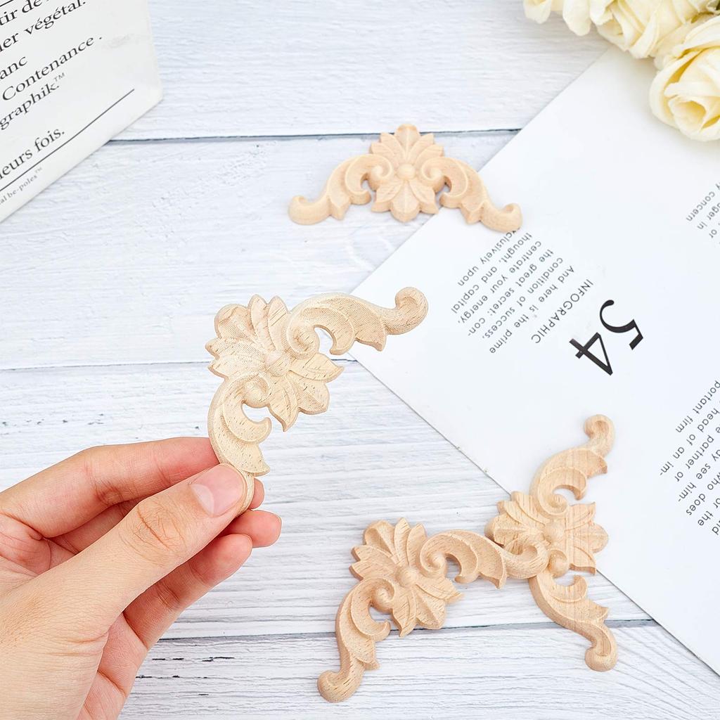 SUPERFINDINGS 10pcs Wooden Applique Frame Corner, Unfinished Wood Carving Decorations for Door Wall Window Furniture DIY Decor (42x87x7mm)