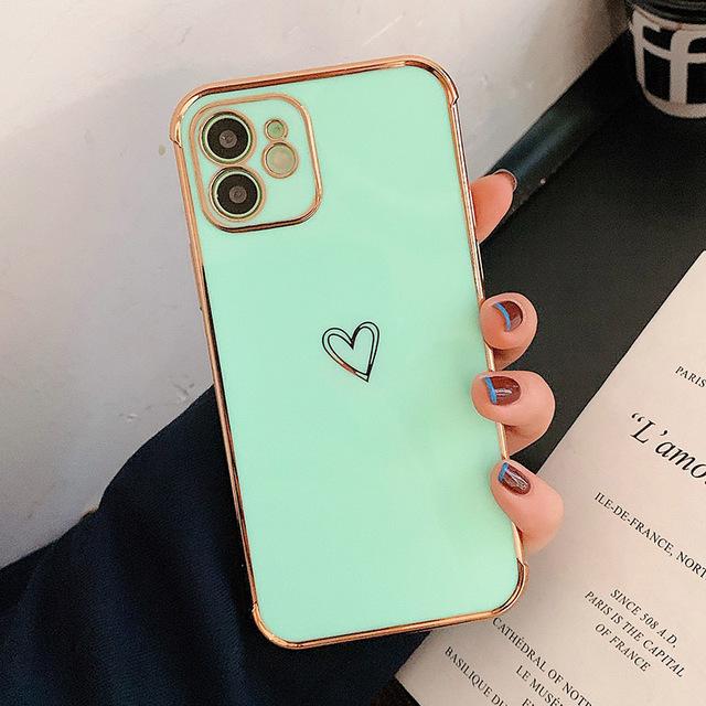 Electroplating Phone Case Bumper For Iphone 11 12 13 Pro Max Mini Xr X Xs 7 8 Plus Se Love Heart Soft Tpu Shockproof Back Cover